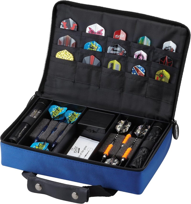 CASEMASTER by GLD Products Classic Nylon Dart Carrying Case for Steel and Soft Tip Darts, Holds 12 Darts Numerous Other Accessories via Generous Storage Pockets, Tubes and Boxes, Blue, 1 - Image 1
